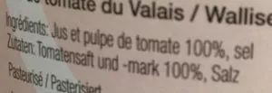 Lista de ingredientes del producto Jus de Tomate du Valais Comby Fruit, Migros 500 ml