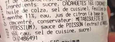 Lista de ingredientes del producto Sauce Menthe et Cacahuètes Migros 1 flacon