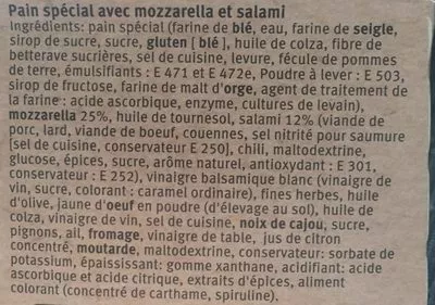 Lista de ingredientes del producto Polar Sandwich (Mozarella/Salami) Migros 