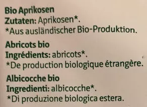 Lista de ingredientes del producto Aprikosen  Migros Bio 600 g