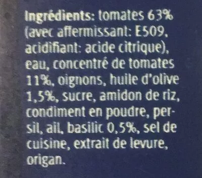 Lista de ingredientes del producto Salsa All'Italiena Basilico Migros 258 g e / 250 ml