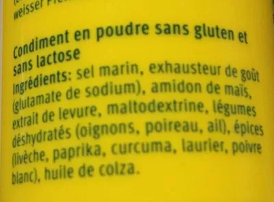 Lista de ingredientes del producto Condiment en Poudre Aha! 90 g e