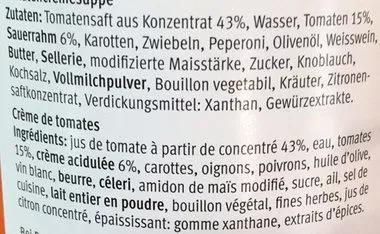 Lista de ingredientes del producto Velouté de tomates Migros Selection,  Migros 315 g