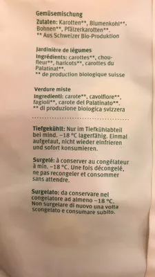 Lista de ingredientes del producto Jardinière de légumes Schweizer 