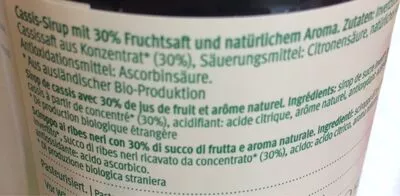 Lista de ingredientes del producto Sirop de cassis bio Migros 