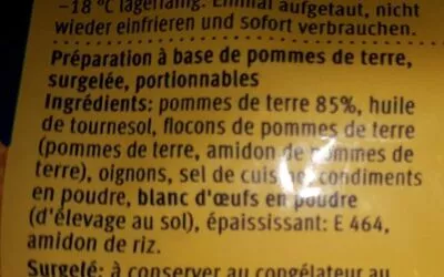 Lista de ingredientes del producto Rösti Médaillons  