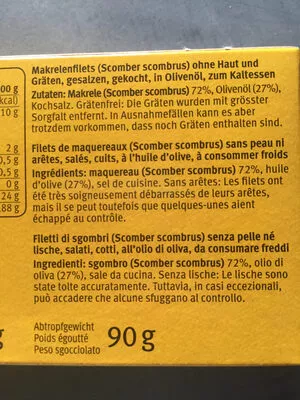 Lista de ingredientes del producto Filets de maquereaux Migros M Classic 125g