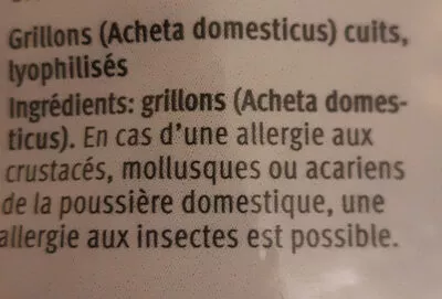 Lista de ingredientes del producto Grillons Mi Bugs,  Migros 20 g