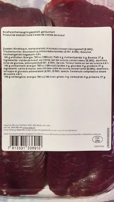 Lista de ingredientes del producto Rauchbröcki Coop prix garantie 170 g