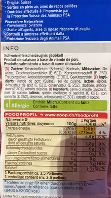 Lista de ingredientes del producto Natuafarm - jambon cru des grisons Naturafarm 90 g