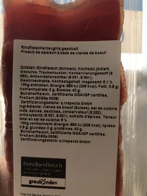 Lista de ingredientes del producto Grischun Coop 