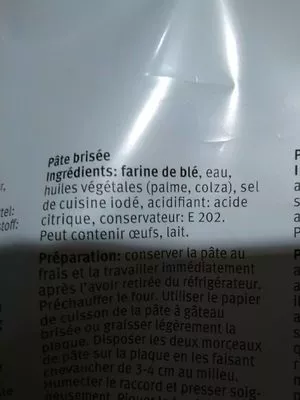 Lista de ingredientes del producto Pâte à gâteau brisé  