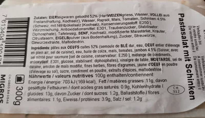 Lista de ingredientes del producto Salade de pates aux jambon Migros 300