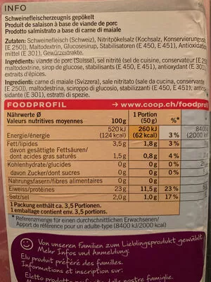 Lista de ingredientes del producto Jambon arrière Coop, Qualité & Prix 180 g