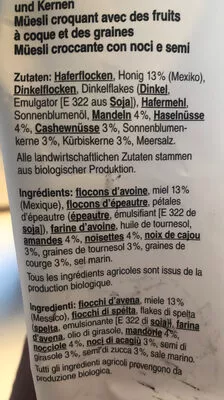 Lista de ingredientes del producto Müesli avec mélange noix et graines Naturaplan 500g