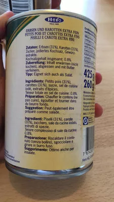 Lista de ingredientes del producto Petits pois & carottes Hero 260 g