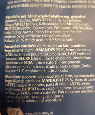 Lista de ingredientes del producto Les dragées amande Chocolat Frey AG 150 g