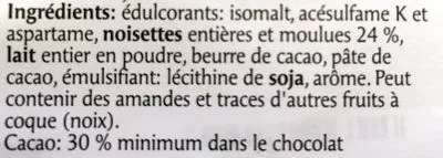 Lista de ingredientes del producto Noxana Milchschokolade Mit Haselnüssen, Mit Süss... Frey, Migros 100 g e