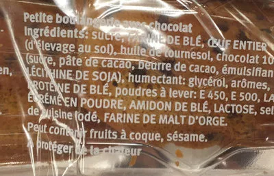 Lista de ingredientes del producto Madeleines aux pépites de chocolat Migros, Jowa 240 g e