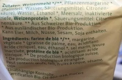 Lista de ingredientes del producto Pâte brisée Migros Bio,  Migros 250 g