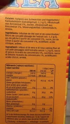 Lista de ingredientes del producto Ice Tea Pêche Migros 2 l