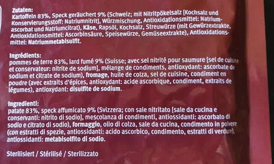 Lista de ingredientes del producto Rösti à la bernoise, au lard Migros 500 g e