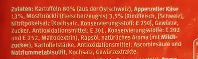 Lista de ingredientes del producto Appenzeller Rösti Migros, Bischofszell 500 g