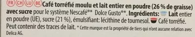 Lista de ingredientes del producto CAFE ROYAL Compatible Dolce Gusto Cappuccino x16 café royal, Delica, Nescafe 8x15g + 8x6.3g = 170.4g