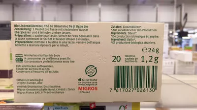 Lista de ingredientes del producto M bio Tee Lindenblüten Migros bio 24g