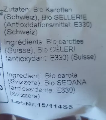 Lista de ingredientes del producto Salade carottes et céleri Migros Bio, Migros 200 g