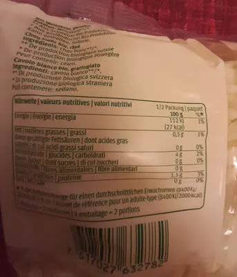 Lista de ingredientes del producto Cavolo bianco grattuggiato Migros Bio, Migros 200 g