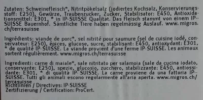 Lista de ingredientes del producto Jambon Paysan migros,  Migros Terrasuisse 164 g