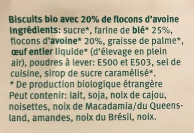 Lista de ingredientes del producto Biscuits d'avoine MIGROS BIO 200 g