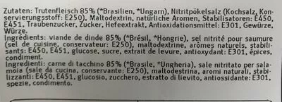 Lista de ingredientes del producto Poitrine de dinde M-Budget, Migros 200 g