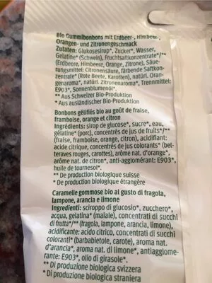 Lista de ingredientes del producto Oursons de gomme Migros Bio 150 g