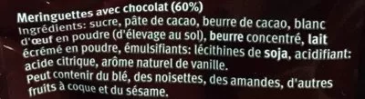 Lista de ingredientes del producto Petites Meringues au Chocolat Midor, Migros 175 g e