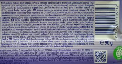 Lista de ingredientes del producto Milka Cremă cu migdale caramelizate Milka,  Mondelez 90 g,