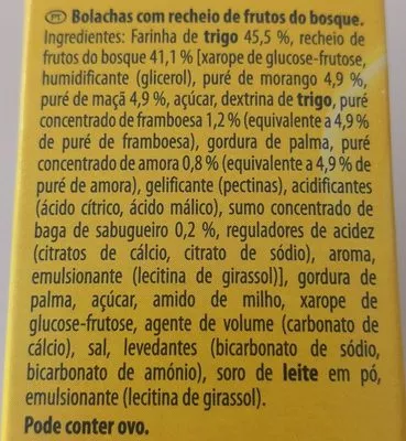 Lista de ingredientes del producto Fruit & fit frutos vermelhos Proalimentar 