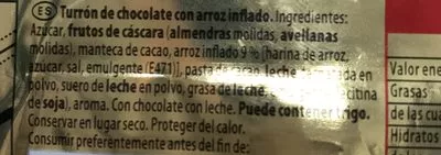 Lista de ingredientes del producto Turrón de chocolate crujiente clásico Suchard 260 g