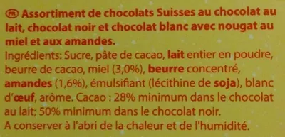 Lista de ingredientes del producto Assortiment Lait Noir Blanc Toblerone, Mondelez 400 g e