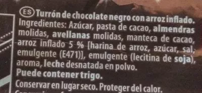 Lista de ingredientes del producto Turrón Chocolate Negro Suchard 