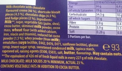 Lista de ingredientes del producto Dairy Milk Medley Fudge Cadbury 