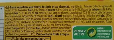 Lista de ingredientes del producto Barres chocolat fruits des bois LU, Mondelez 114 g E (6 * 19 g)