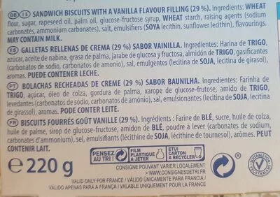 Lista de ingredientes del producto Oreo cookies golden Oreo 220 g