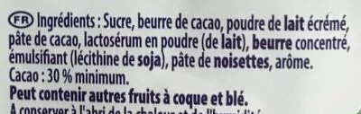 Lista de ingredientes del producto Chocolat au Lait Milka, Mondelez 