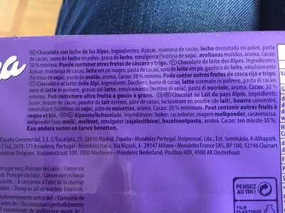 Lista de ingredientes del producto Chocolat au lait Milka 270 g