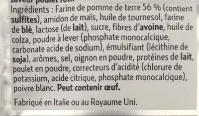 Lista de ingredientes del producto Les Frenchips goût Poulet rôti (lot x2) Belin 2 * 100 g