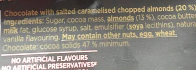 Lista de ingredientes del producto Salted Caramelised Almonds Green & Blacks 120g