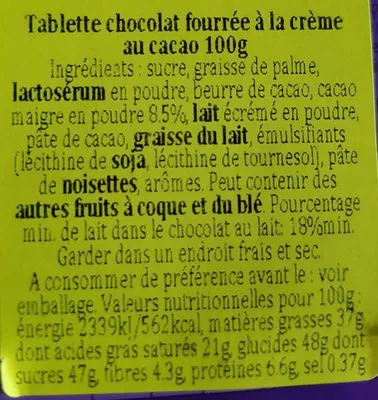 Lista de ingredientes del producto Milka Cioccolato Tenero Cuore Milka 100 g e