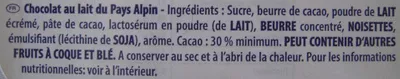 Lista de ingredientes del producto Lapin en chocolat au lait alpin Milka, Mondelez International 210 g